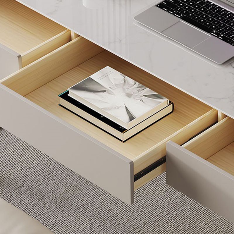 Mesa de computadora portátil de oficina en forma rectangular reversible en escritorio de escritura de grises con 3 cajones