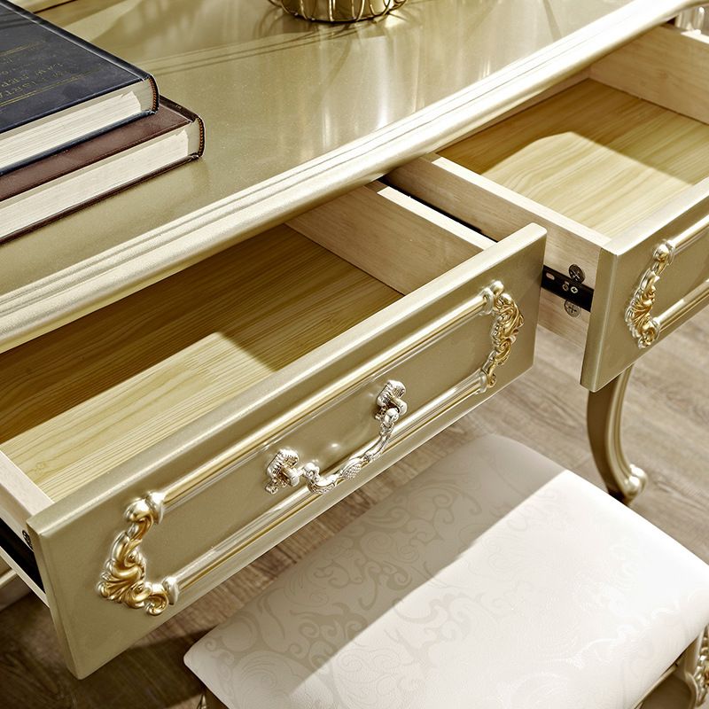 Victorian 2-Drawer Dressing Table Stool Set Solid Wood Vanity Desk Clearhalo 'Bedroom Furniture' 'furn' 'furn_makeup_vanities' 'Furniture' 'Makeup Vanities' 'makeup_vanities' 1200x1200_3383485f-2a8e-4423-9699-dc2983783d43