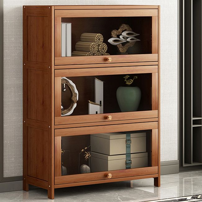 Moderno moderno accento di bambù della metà secolo in marrone con vetro