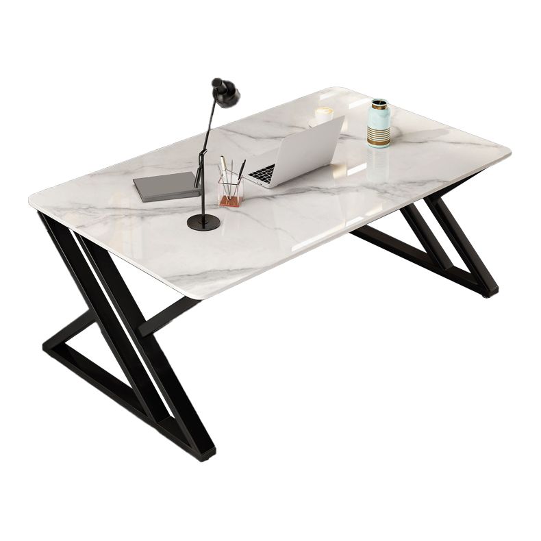 White and Grey Computer Desk Rectangular Writing Desk Stone and Metal Clearhalo 'furn' 'furn_office_desk' 'Furniture' 'Office Desks' 'Office Furniture' 'office_desk' 1200x1200_3387bfcc-f23f-43dd-a470-c95287bbb99a