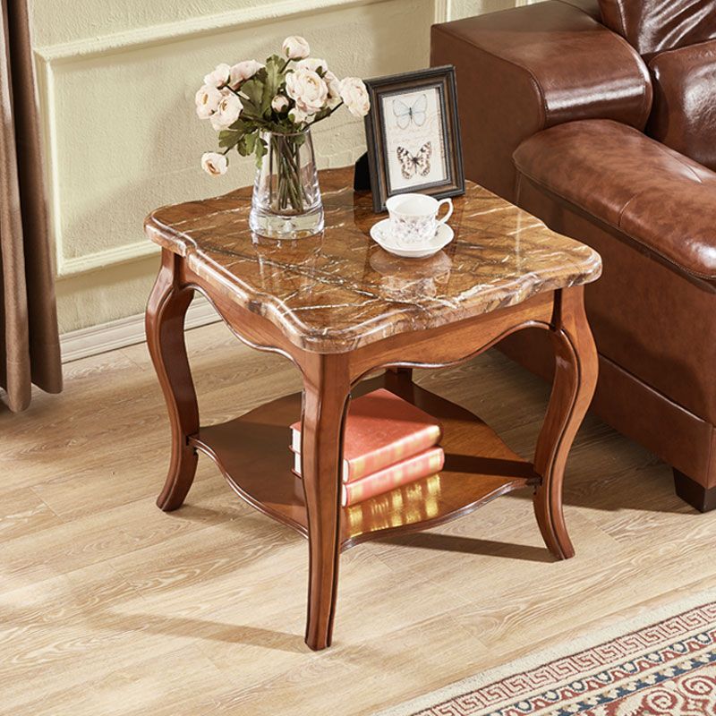 Wood Brown Square Modern Block Side Table Pedestal End Table