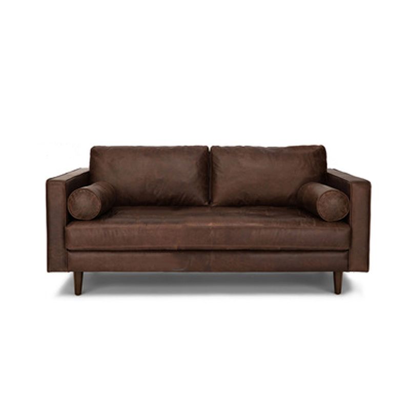Faux Leather Modern Sofa 37.7"W Square Arm Sofa with 2 Pillows for Living Room Clearhalo 'furn' 'furn_sofas' 'Furniture' 'furniture_sofas' 'kitchen' 'kitchen_sofas' 'Living Room Furniture' 'Sofa' 'sofas' 1200x1200_338da112-9108-4f4c-a90f-be0109513c68