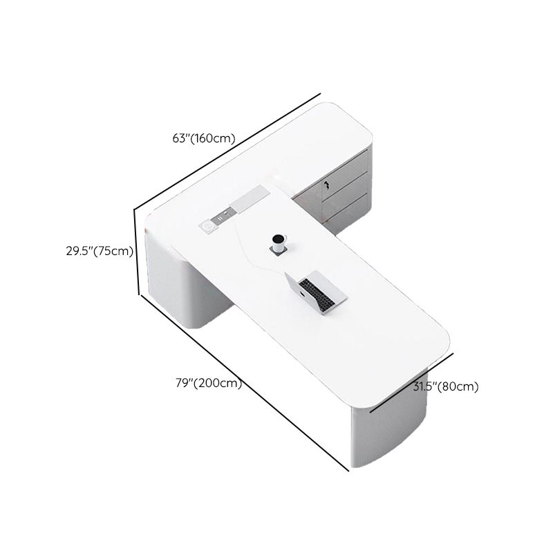 Cabinet de bureau exécutif blanc contemporain Piédestal de bureau en forme de forme en L