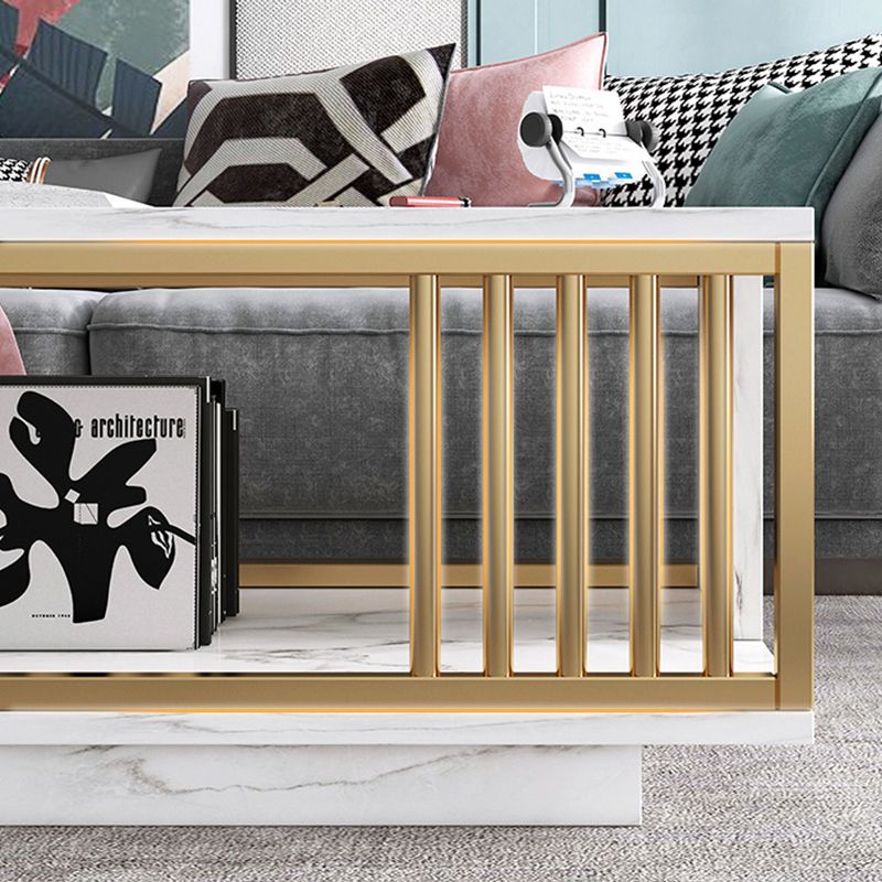 Modern Metal Marble Coffee Table Rectangle Cocktail Table with Shelf Clearhalo 'Coffee & Accent Tables' 'Coffee Tables' 'coffee_tables' 'furn' 'furn_coffee_tables' 'Furniture' 'furniture_coffee_tables' 'Living Room Furniture' 1200x1200_3390c30e-7081-4fbe-b237-a14be191e0ad