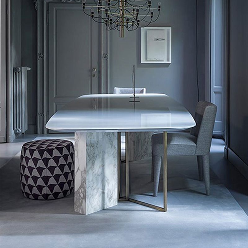 Glam Style Faux Marble Table Dining Rectangle Table with Metal Legs for Kitchen Clearhalo 'Dining Tables & Seating' 'Dining Tables' 'dining_table' 'furn' 'furn_dining_table' 'Furniture' 'Kitchen & Dining Furniture' 1200x1200_3391edbf-447b-447b-96a5-adaf80345398
