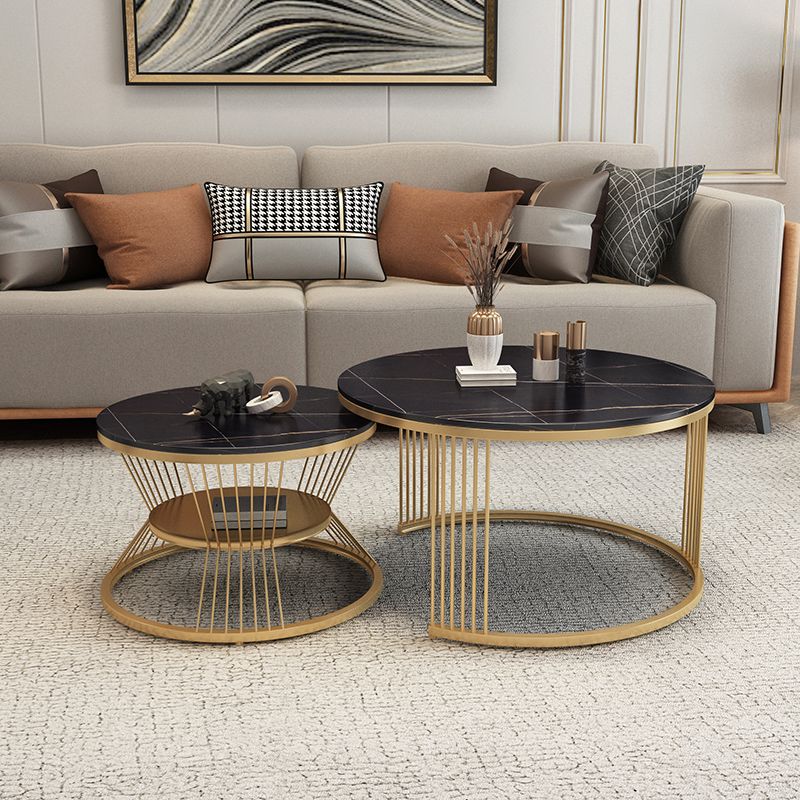 Slate Coffee Table Round Nesting Coffee Table Set with Storage Clearhalo 'Coffee & Accent Tables' 'Coffee Tables' 'coffee_tables' 'furn' 'furn_coffee_tables' 'Furniture' 'Living Room Furniture' 1200x1200_3391f173-9e70-4dc6-9694-6d474f7d84d0