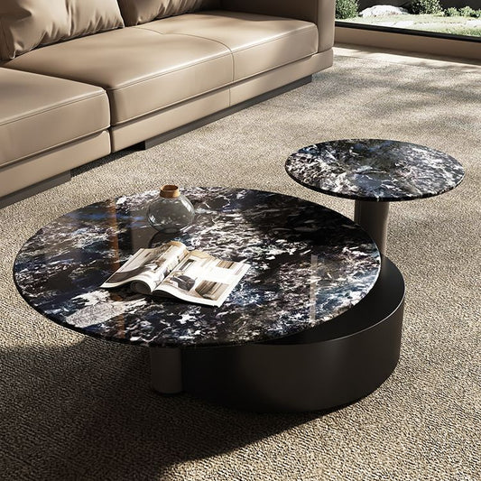 Mesa de café de pizarra minimalista redondeando juegos de mesa de café para sala de estar