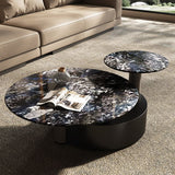 Mesa de café de pizarra minimalista redondeando juegos de mesa de café para sala de estar