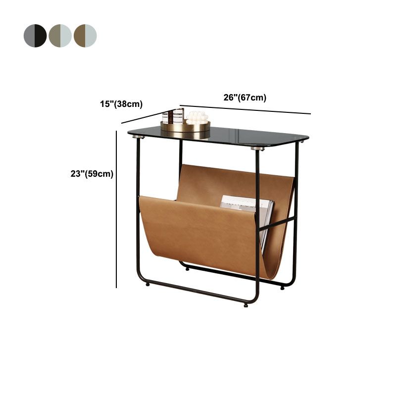 Modern Rectangle Glass Top Side Table 23.2" Tall Iron Sled Base End Table