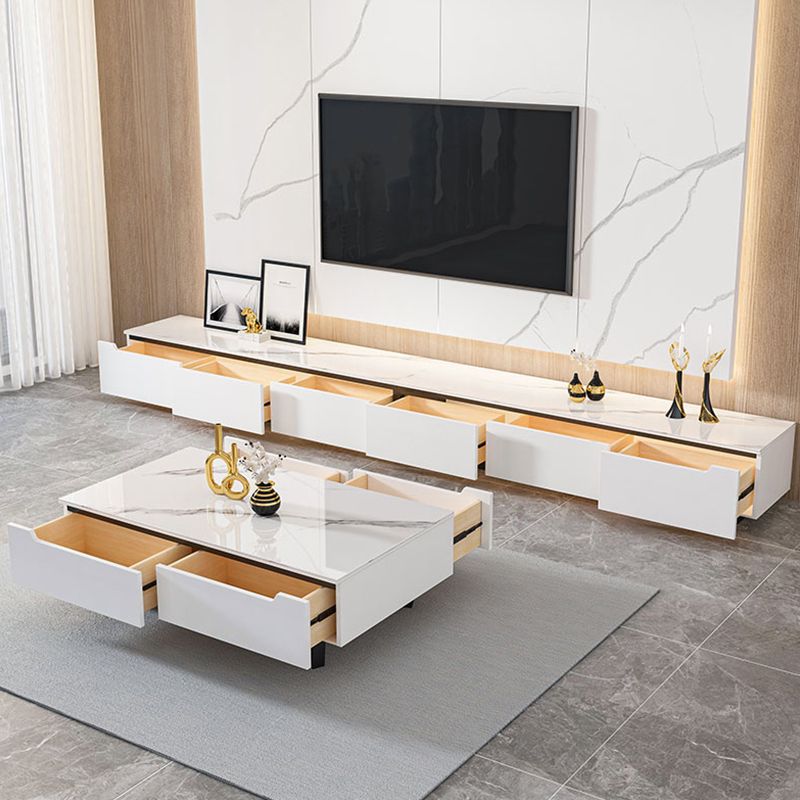11.81" D Modern TV Stand White Stone TV Console with Drawers Clearhalo 'furn' 'furn_tv_stands_entertainment_centers' 'Furniture' 'Living Room Furniture' 'TV Stands & Entertainment Centers' 'TV Stands & Media Storage Furniture' 'tv_stands_entertainment_centers' 1200x1200_339c0517-f8df-439e-9004-97e40986aad2