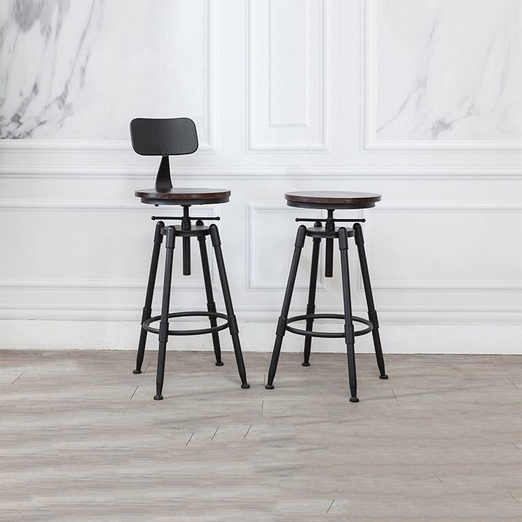 Tabouret industriel en métal, siège rond en bois, tabouret de comptoir réglable, finition mate