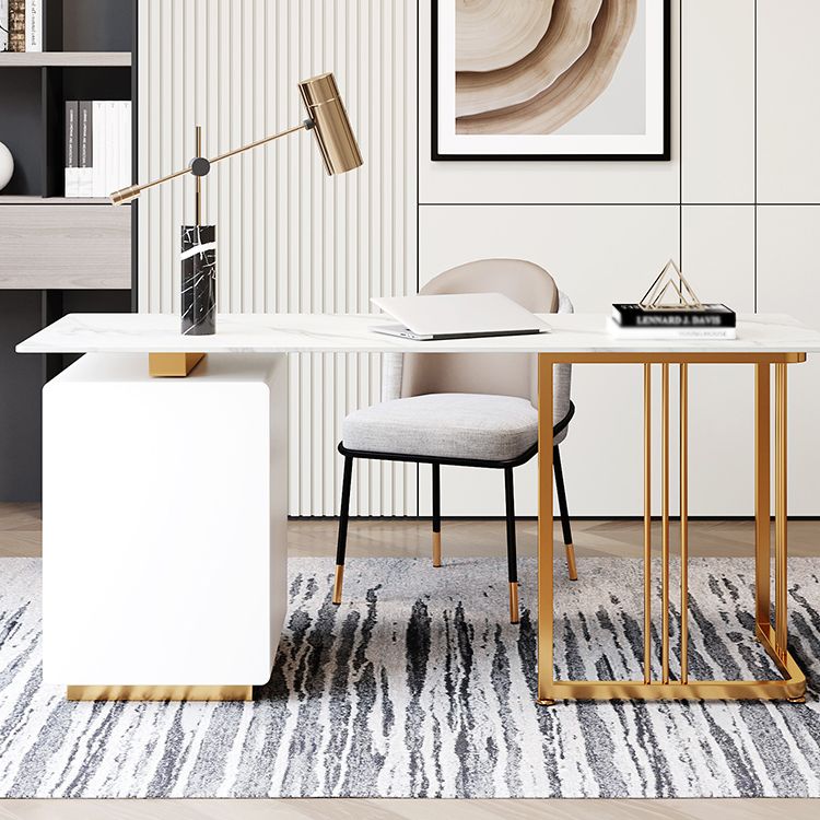 Glam 3-drawer Office Desk Rectangular Sintered Stone Home Desk Clearhalo 'furn' 'furn_office_desk' 'Furniture' 'furniture_office_desk' 'Office Desks' 'Office Furniture' 'office_desk' 1200x1200_33a4240b-1106-477e-88b6-04dbd5c75c8e