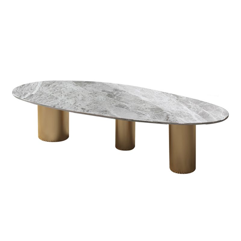 Lujosa mesa de centro de piedra elíptica de 3 patas en blanco/gris