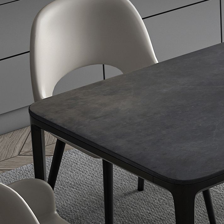 Modern Grey Rectangular Stone Tabletop Dining Table with 4 Black Legs Clearhalo 'Dining Tables & Seating' 'Dining Tables' 'dining_table' 'furn' 'furn_dining_table' 'Furniture' 'Kitchen & Dining Furniture' 1200x1200_33a4c3f3-71d2-4a53-a85c-46952d60954f