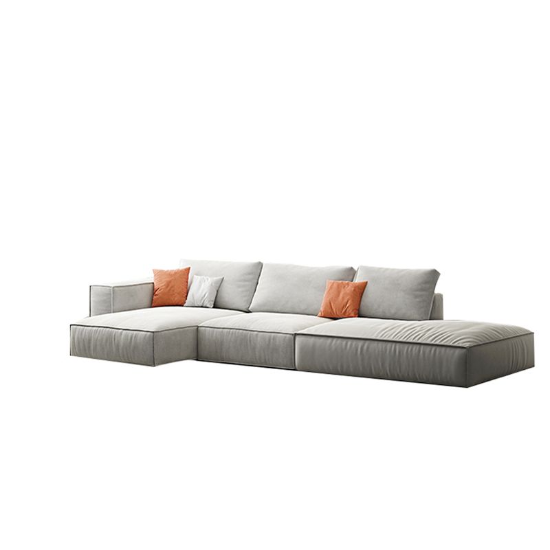 Simple Light-grey Sofa/Sectional with Faux Leather and Pillowed Back Cushions Clearhalo 'furn' 'furn_sectionals' 'Furniture' 'furniture_sectionals' 'kitchen' 'kitchen_sectionals' 'Living Room Furniture' 'Sectionals' 1200x1200_33a79f70-e494-43f8-80a0-64375f99cb12