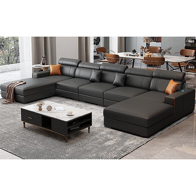 Square Arm Sectional Dark Gray Cushion Back Storage Faux Leather Living Room Sofa Clearhalo 'furn' 'furn_sectionals' 'Furniture' 'furniture_sectionals' 'Living Room Furniture' 'Sectionals' 1200x1200_33a7c47e-087b-48ad-95cb-39e38cfcf092