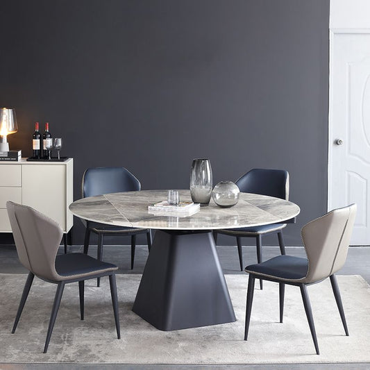 Foldable Round Sintered Stone Dining Table of 5/7 with Metal Base Nordic Dining Set for Restaurant Clearhalo 'Dining Room Sets' 'Dining Tables & Seating' 'dining_room_set' 'furn' 'furn_dining_room_set' 'Furniture' 'furniture_dining_room_set' 'Kitchen & Dining Furniture' 'kitchen&dining_furn' 'kitchen' 1200x1200_33aa5aca-326a-4cc0-8baf-e6feb57a309e