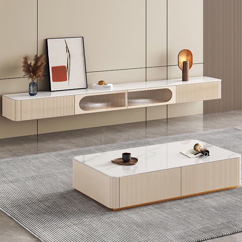 Moderne tv-mediastandaard stenen tv-console voor aan de muur met deuren