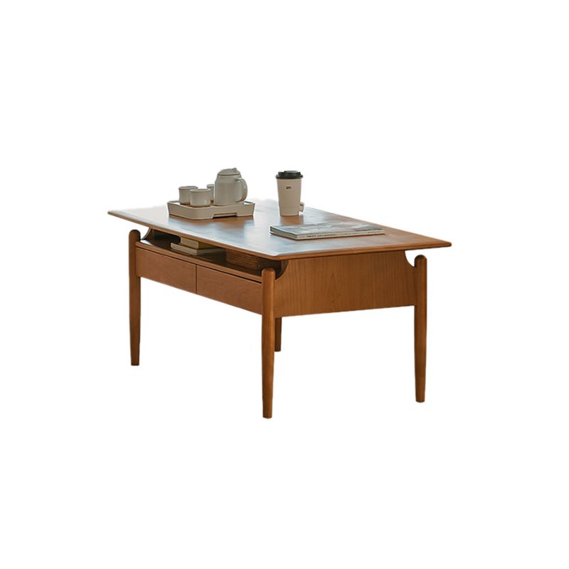 Farmhouse 4 Legs Coffee Table Solid Wood Cocktail Table with 2 Storage Drawers Clearhalo 'Coffee & Accent Tables' 'Coffee Tables' 'coffee_tables' 'furn' 'furn_coffee_tables' 'Furniture' 'Living Room Furniture' 1200x1200_33ab83f9-46b8-429c-8ce1-8f328d07ac8c