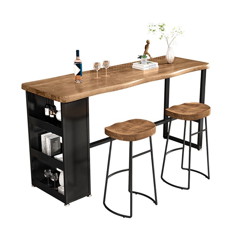 Tavolo da barra in legno di pino rettangolare tavolo da barra industriale con base di cavalletto di stoccaggio