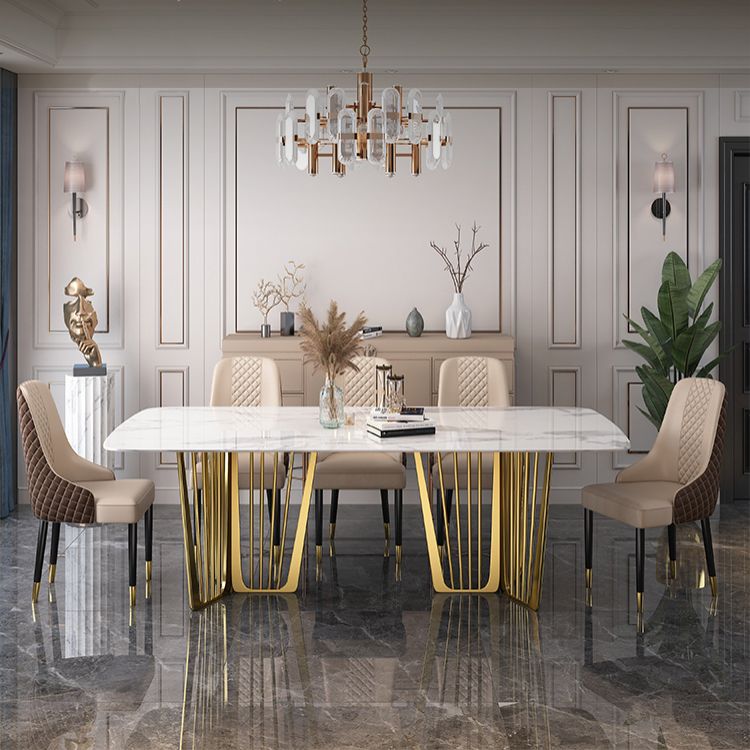 Traditional Luxury Stone Table Rectangle Dining Table with Stainless Steel Double Pedestal Clearhalo ' dining_table' 'Dining Tables & Seating' 'Dining Tables' 'furn' 'furn_dining_table' 'Furniture' 'furniture_dining_table' 'Kitchen & Dining Furniture' 'kitchen&dining_furn' 'kitchen' 'kitchen_dining_table' 1200x1200_33b1b0a9-f37e-438f-8be5-53450249c00a