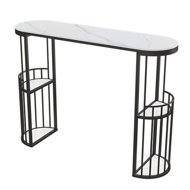 Glam -stijl gesinterde stenen top ovale bar eettafel met planken