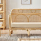 Solid Wood Sofa with Rattan Accent Tropical Living Room Sofa in Light Brone