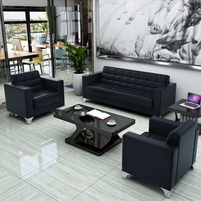 Square Arm Biscuit Back Sofa Industrial 1/3-seater Faux Leather Sofa