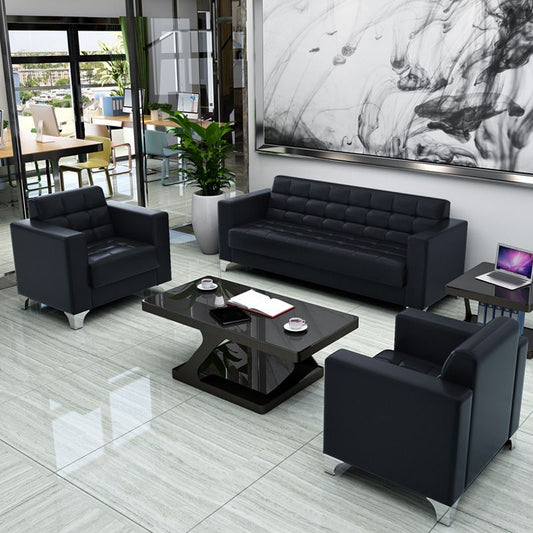 Square Arm Biscuit Back Sofa Industrial 1/3-seater Faux Leather Sofa