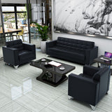 スクエアアームビスケットバックソファ産業1/3シーターフェイクレザーソファ