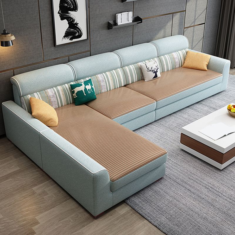 Sofá de tela de 4 plazas y chaise Sectional de brazo cuadrado contemporáneo