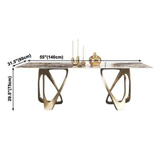 Metal Traditional Luxury Rectangle Table Sintered Stone Table for Dining Room