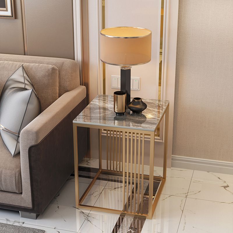 Golden Frame End Table 19.69" Tall Square Stone Sofa Side Accent Table