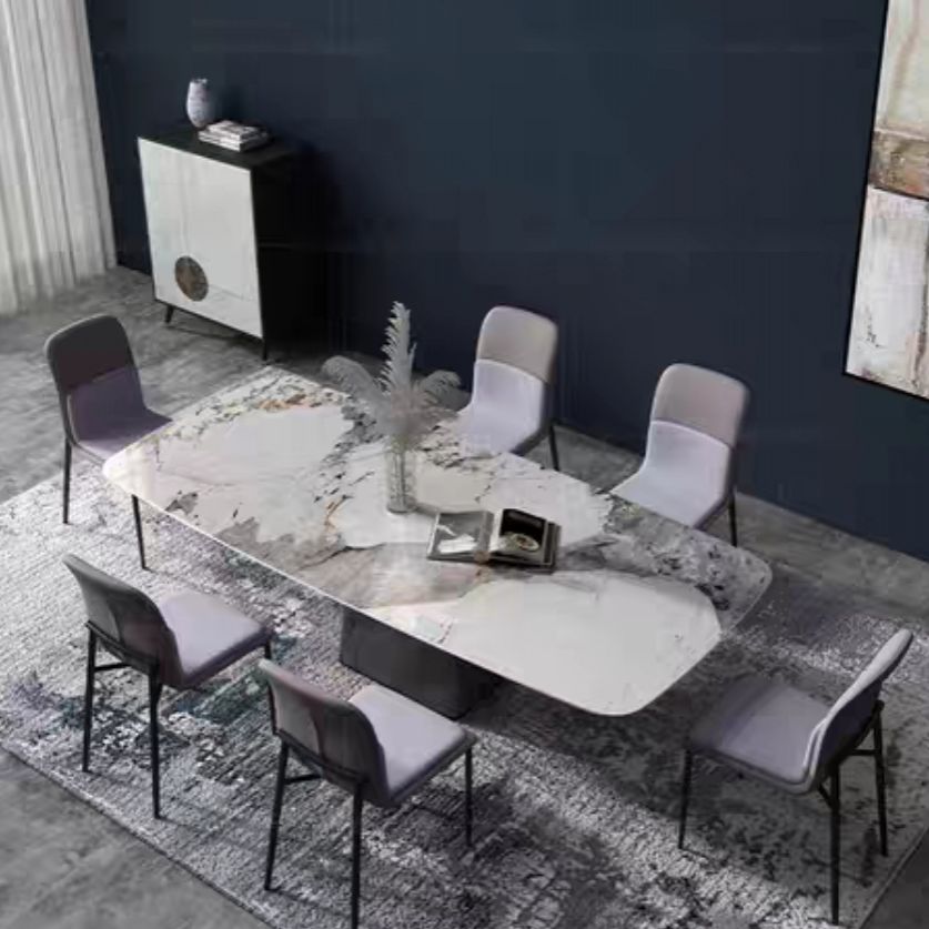 Modern Sintered Stone Table Set of 5/7 with Rectangle Table Dining Set with Fabric Leather Chairs Clearhalo 'Dining Room Sets' 'Dining Tables & Seating' 'dining_room_set' 'furn' 'furn_dining_room_set' 'Furniture' 'furniture_dining_room_set' 'Kitchen & Dining Furniture' 'kitchen&dining_furn' 'kitchen' 1200x1200_33c1248e-6312-4f6c-bfaa-f562da7a4dba