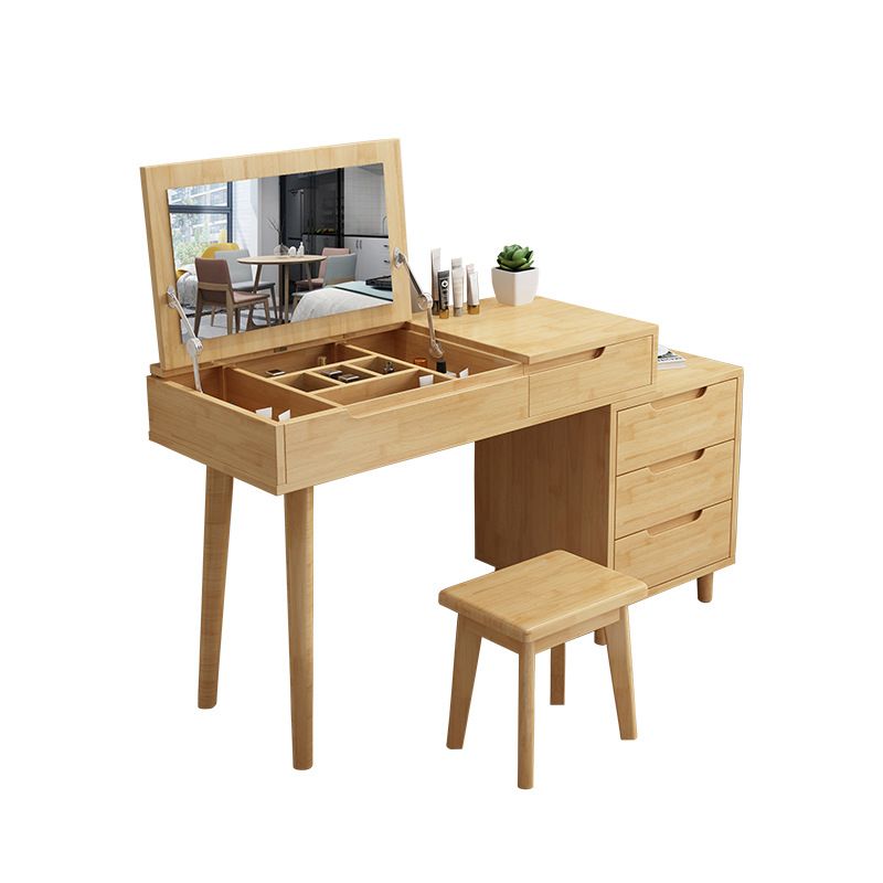 Tavolo da trucco in vanità in legno massiccio con specchio e 4 -catrawer - 17,72 "d