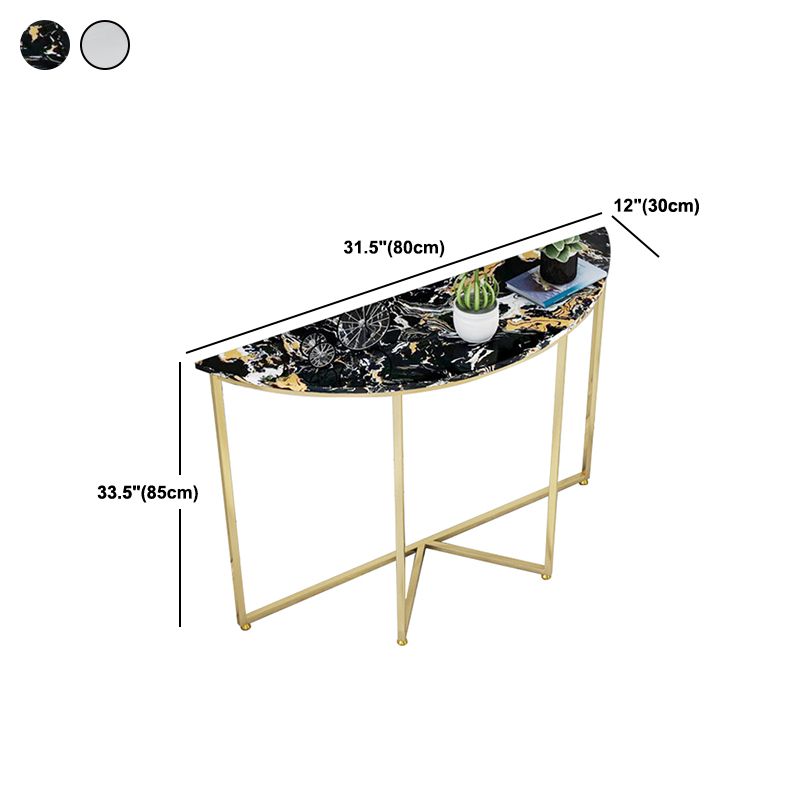 Contemporary Engineered Marble Console Sofa Table Half Moon Iron End Table for Hall Clearhalo 'Console Tables' 'console_tables' 'Entry & Mudroom Furniture' 'furn' 'furn_console_tables' 'Furniture' 1200x1200_33c42691-5e93-4b3a-8427-e29593f127cc