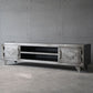 Meuble TV 17,72"H, console TV grise de style industriel avec 2 portes pour salon