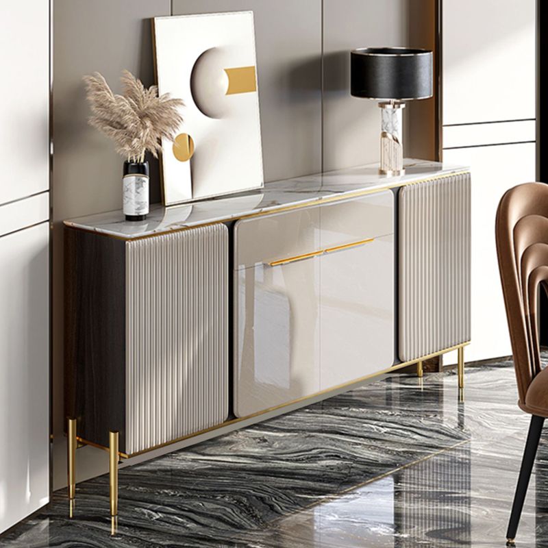 Stone Credenza Contemporary Style Adjustable Shelving Server with Cabinets and Drawers Clearhalo 'buffet_sideboard' 'Buffets & Sideboards' 'furn' 'furn_buffet_sideboard' 'Furniture' 'Kitchen & Dining Furniture' 1200x1200_33c4c48a-7960-4522-b448-8a4c91451c0b