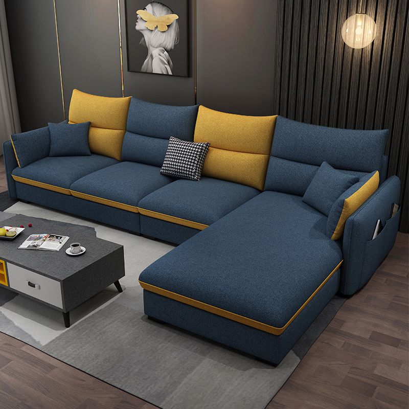 Square Arm Pillowed Back Cushions 4-Seater Sectional Sofa with Chaise Clearhalo 'furn' 'furn_sectionals' 'Furniture' 'furniture_sectionals' 'kitchen' 'kitchen_sectionals' 'Living Room Furniture' 'Sectionals' 1200x1200_33d3421c-c153-4136-b0fa-64ae74d91bde