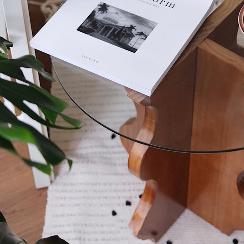 Contemporary Side Table Glass Abstract Round Living Room End Table