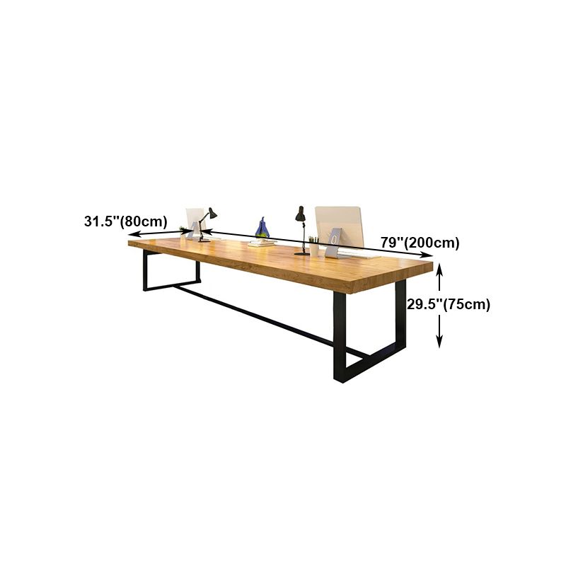 Metal Industrial Rectangle Dining Table Pine Solid Wood Top Table with Trestle Base Clearhalo ' dining_table' 'Dining Tables & Seating' 'Dining Tables' 'furn' 'furn_dining_table' 'Furniture' 'furniture_dining_table' 'Kitchen & Dining Furniture' 'kitchen&dining_furn' 'kitchen' 'kitchen_dining_table' 1200x1200_33da195e-4018-420f-a14c-905f02e54c05