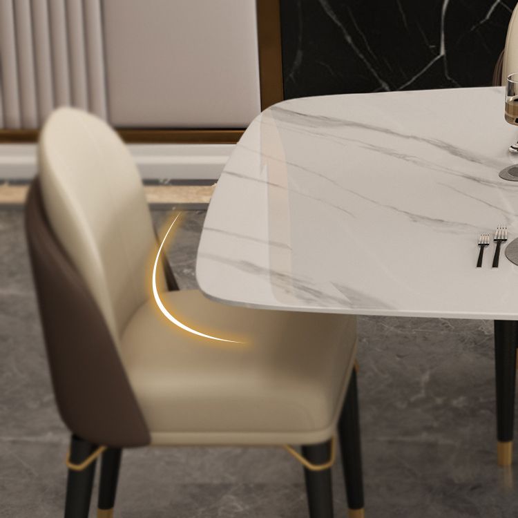 Traditional Luxury Pedestal Table Stainless Steel Base Rectangle Dinner Table for Home Clearhalo 'Dining Tables & Seating' 'Dining Tables' 'dining_table' 'furn' 'furn_dining_table' 'Furniture' 'Kitchen & Dining Furniture' 1200x1200_33db3a29-f56c-4581-a689-9de2e8550135