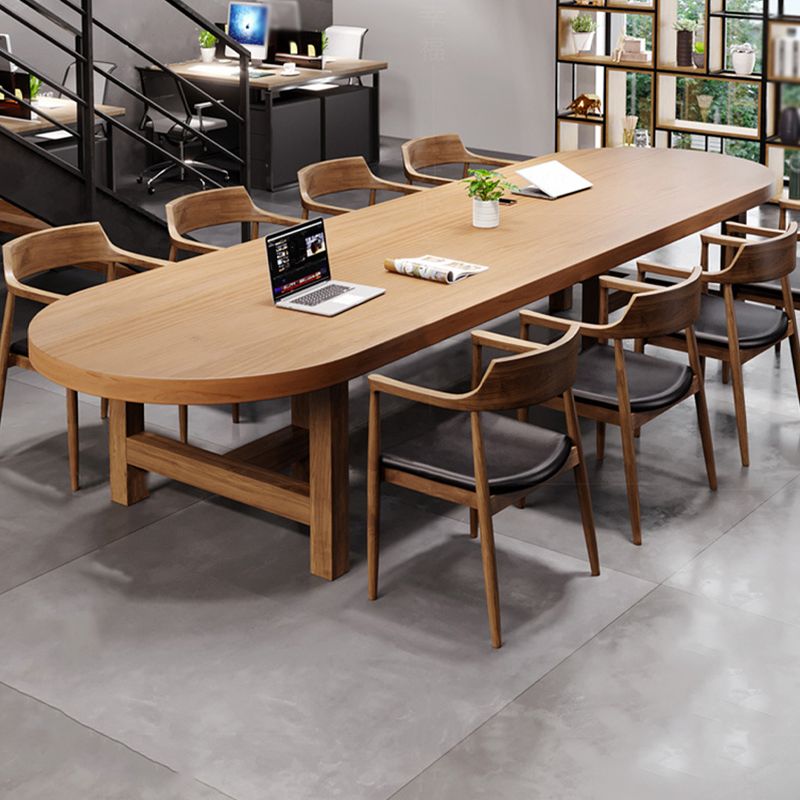 Pine Wood Top Dining Table Modern Oval Table with Double Pedestal Base Clearhalo 'Dining Tables & Seating' 'Dining Tables' 'dining_table' 'furn' 'furn_dining_table' 'Furniture' 'Kitchen & Dining Furniture' 1200x1200_33e1fb5f-64ce-45e6-954f-0c0e1f5c70ec