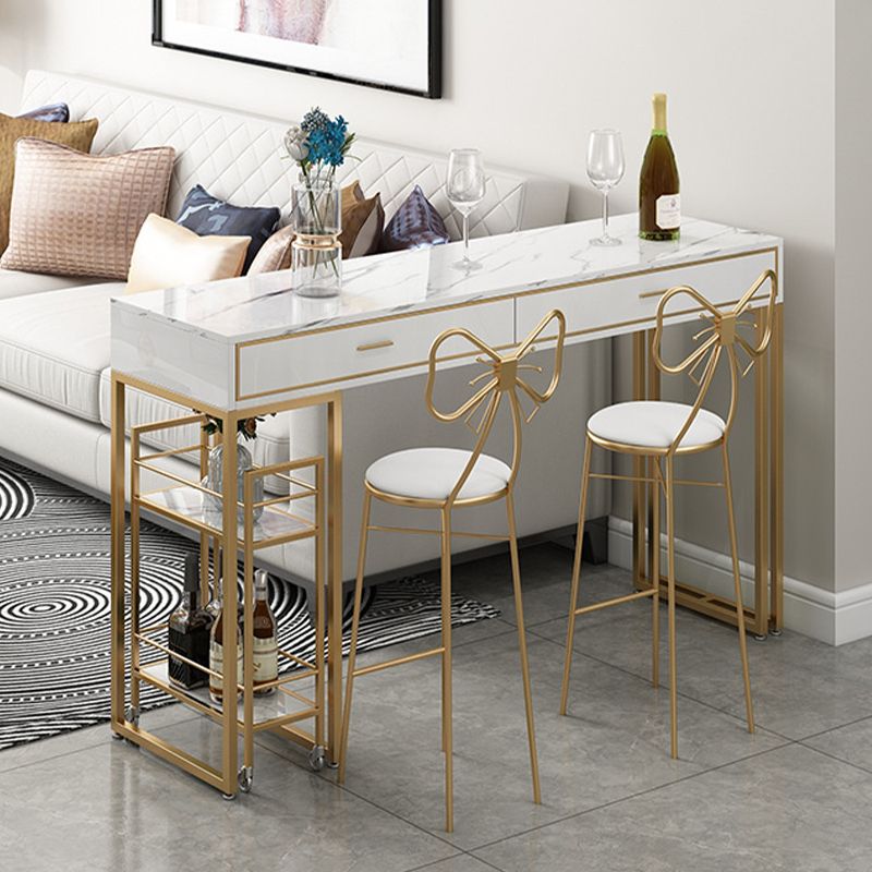 Rectangle Top Table Pub Height Dining Table with Gold Base for Bar Clearhalo 'Bar Furniture' 'Bar Tables' 'bar_tables' 'furn' 'furn_bar_tables' 'Furniture' 'Kitchen & Dining Furniture' 1200x1200_33e2c29d-ea54-49fe-a0da-ef2aae2c7df9