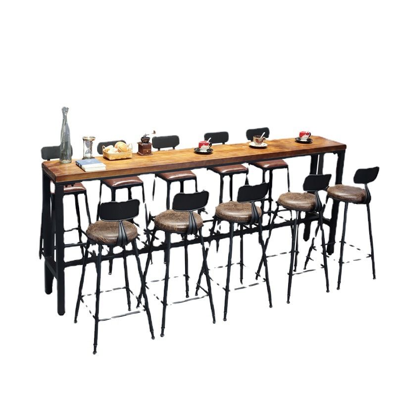 Table de bar industrielle Table de pub rectangulaire en bois massif pour l'intérieur