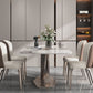 Mesa de comedor de piedra rectangular de lujo con acero dorado X-base
