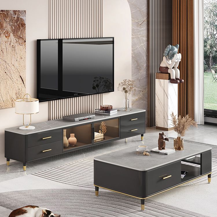 Stone Top Media Console Contemporary TV Media Stand with Metal Legs Clearhalo 'furn' 'furn_tv_stands_entertainment_centers' 'Furniture' 'Living Room Furniture' 'TV Stands & Entertainment Centers' 'TV Stands & Media Storage Furniture' 'tv_stands_entertainment_centers' 1200x1200_33e666da-118b-4f18-8bb1-6ef01d94229b