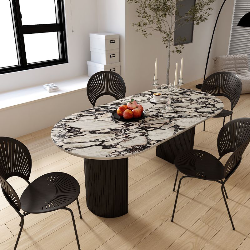 Oval Industrial Dinner Room Kitchen Table Double Pedestal Dining Table Clearhalo 'Dining Tables & Seating' 'Dining Tables' 'dining_table' 'furn' 'furn_dining_table' 'Furniture' 'Kitchen & Dining Furniture' 1200x1200_33f1f159-aed2-42b8-8c09-506e9b82c467