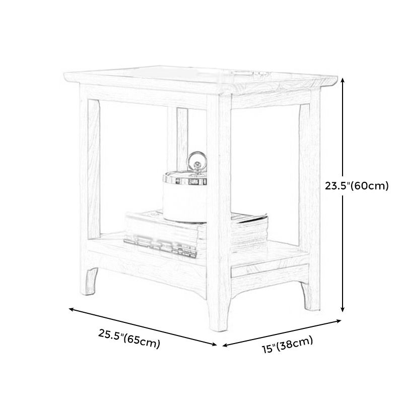 トランジショナルウッドトップサイドテーブルストレージ付き長方形のソファサイドエンドテーブル