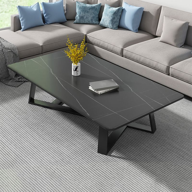 Stone and Metal Coffee Table Contemporary Coffee or End Table with Cross Legs
